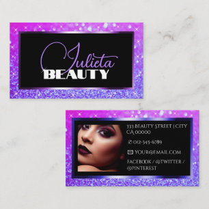 Glinsterende Roze Paarse Sparkle Glitter met Foto Visitekaartje