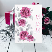 Glinsterende Roze Rozen met Zilveren Moederdag Kaart