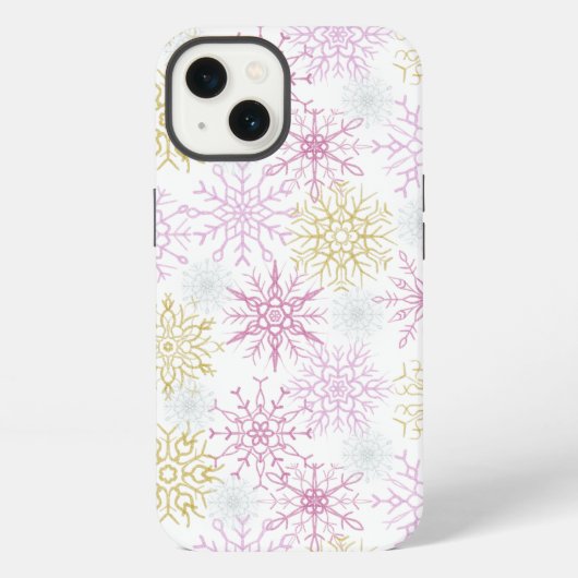 Glinsterende Roze Sneeuwvlokken iPhone Hoesje (Achterkant)