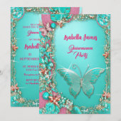 glinsterende roze turquoise gouden juwelen Vlinder Kaart (Voorkant / Achterkant)