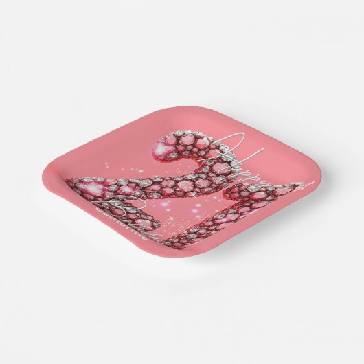 Glinsterende Roze & Zilveren Edelstenen 21e Verjaa Papieren Bordje (Gebogen)