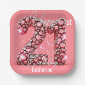 Glinsterende Roze & Zilveren Edelstenen 21e Verjaa Papieren Bordje (Voorkant)