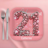 Glinsterende Roze & Zilveren Edelstenen 21e Verjaa Papieren Bordje