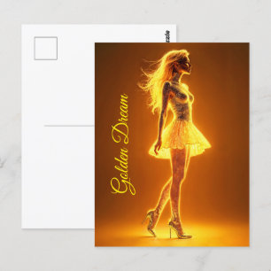 Glinsterende schoonheid in stijlvolle gouden jurk briefkaart