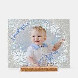 Glinsterende sneeuwvlokken grijs acryl bord