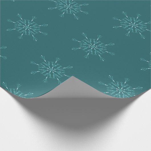Glinsterende Sneeuwvlokken Kerst Blauwgroen Patroo Cadeaupapier (Hoek)