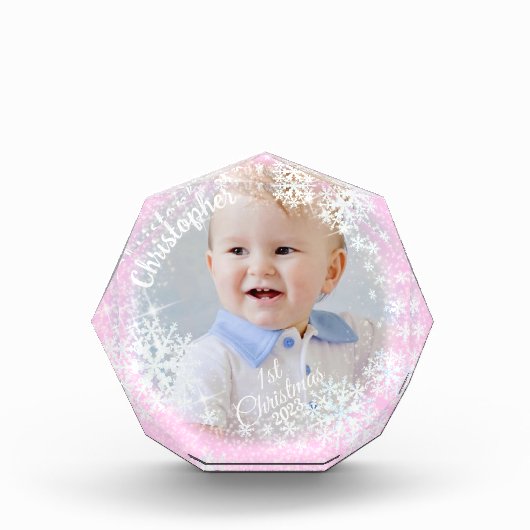 Glinsterende Sneeuwvlokken Roze Fotoblokken (Voorkant)