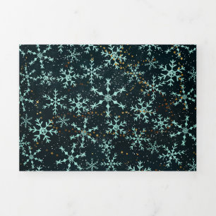 Glinsterende Sneeuwvlokken Wit Blauw in Zwarte Nac Drieluik Wenskaart