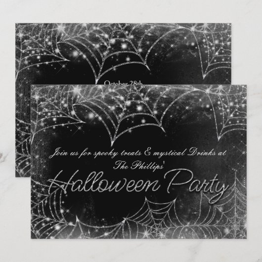 Glinsterende Spinnenwebben Halloween Feest Uitnodi Kaart (Voorkant / Achterkant)