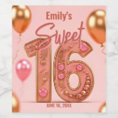 Glinsterende Stijlvolle Zachte Roze en Gouden Zoet Wijn Etiket (Enkel label)