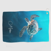 Glinsterende turkooizen zeeschildpad | Kust Golfhanddoek (Horizontaal)