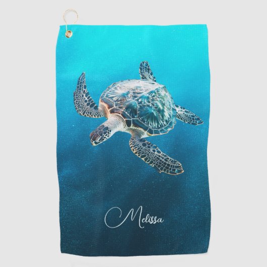 Glinsterende turkooizen zeeschildpad | Kust Golfhanddoek (Voorkant)