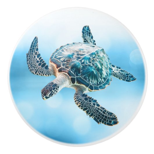 Glinsterende turkooizen zeeschildpad | Kust Keramische Knop (Voorkant)