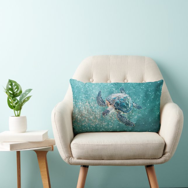 Glinsterende turkooizen zeeschildpad | Kust Kussen (Stoel)