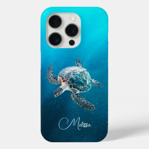 glinsterende turquoise Zee schildpad   kust iPhone 15 Pro Case