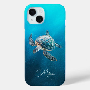 glinsterende turquoise Zee schildpad   kust iPhone 15 Case