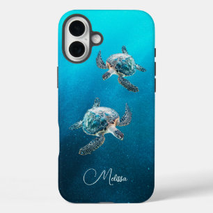 glinsterende turquoise Zee schildpad   kust iPhone 16 Plus Hoesje