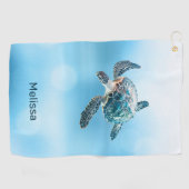glinsterende turquoise Zee schildpad | kust Golfhanddoek (Horizontaal)