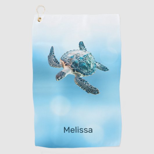 glinsterende turquoise Zee schildpad | kust Golfhanddoek (Voorkant)