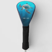 glinsterende turquoise Zee schildpad | kust Golfheadcover (Voorkant)