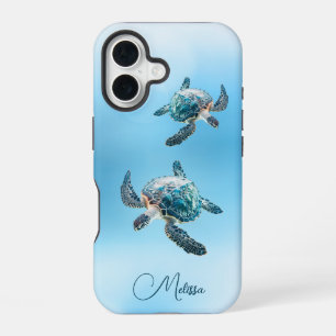 glinsterende turquoise Zee schildpad   kust iPhone 16 Hoesje