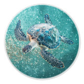 glinsterende turquoise Zee schildpad | kust Keramische Knop (Voorkant)
