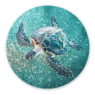 glinsterende turquoise Zee schildpad | kust Keramische Knop