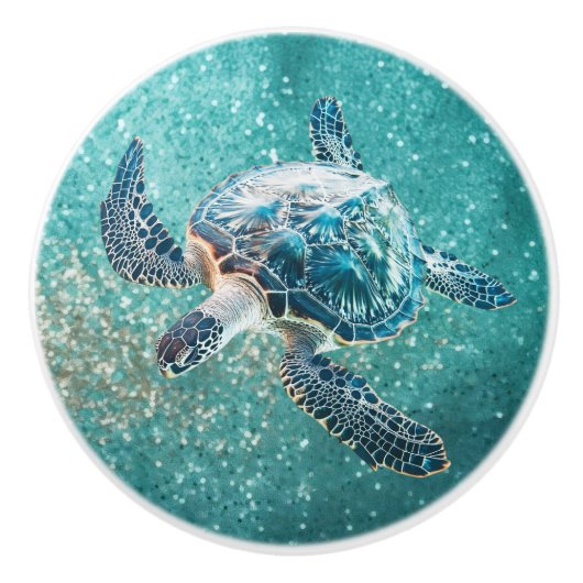 glinsterende turquoise Zee schildpad | kust Keramische Knop (Voorkant)