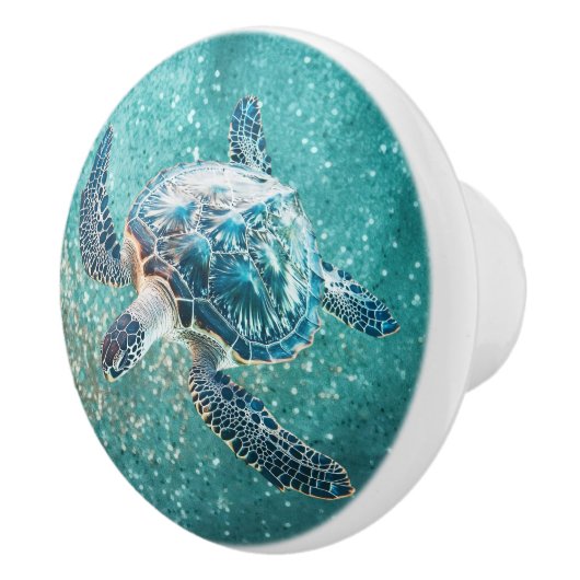 glinsterende turquoise Zee schildpad | kust Keramische Knop (Rechts)