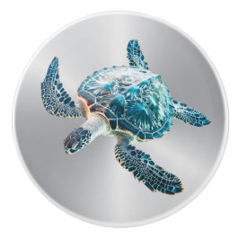 glinsterende turquoise Zee schildpad | kust Keramische Knop