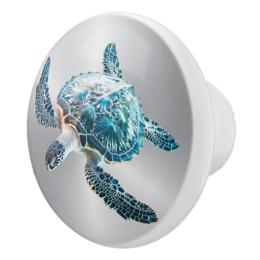 glinsterende turquoise Zee schildpad | kust Keramische Knop (Rechts)