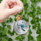 glinsterende turquoise Zee schildpad | kust Sleutelhanger (Hand)