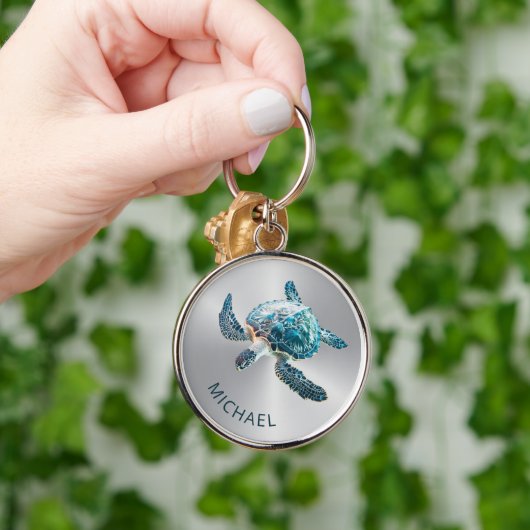 glinsterende turquoise Zee schildpad | kust Sleutelhanger (Hand)