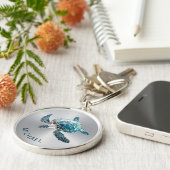 glinsterende turquoise Zee schildpad | kust Sleutelhanger (Zijkant)