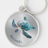glinsterende turquoise Zee schildpad | kust Sleutelhanger (Voorkant)