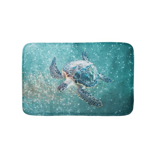 Glinsterende Turquoise Zeeschildpad | Kust Badmat (Voorkant)
