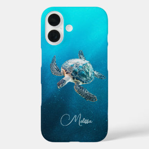 Glinsterende Turquoise Zeeschildpad   Kust iPhone 16 Hoesje