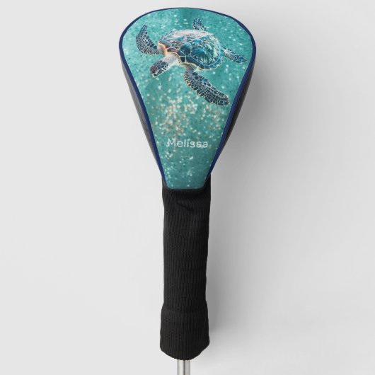 Glinsterende Turquoise Zeeschildpad | Kust Golfheadcover (Voorkant)