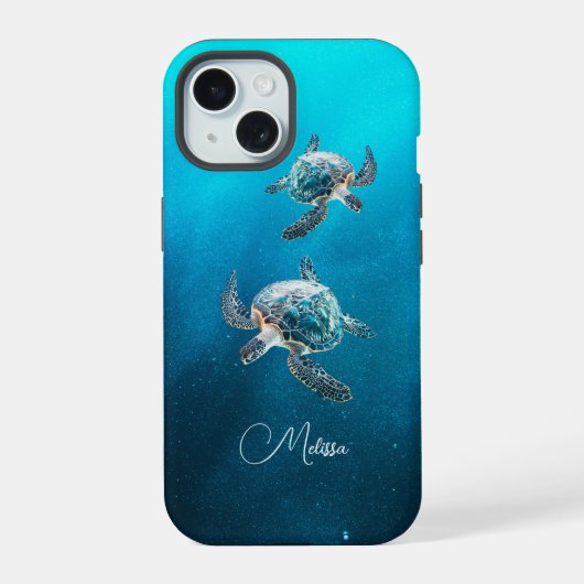 Glinsterende Turquoise Zeeschildpad | Kust iPhone 15 Case (Achterkant)