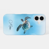 Glinsterende Turquoise Zeeschildpad | Kust iPhone 16 Hoesje (Achterkant horizontaal)