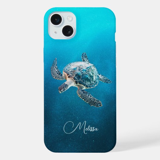 Glinsterende Turquoise Zeeschildpad | Kust iPhone Hoesje (Achterkant)