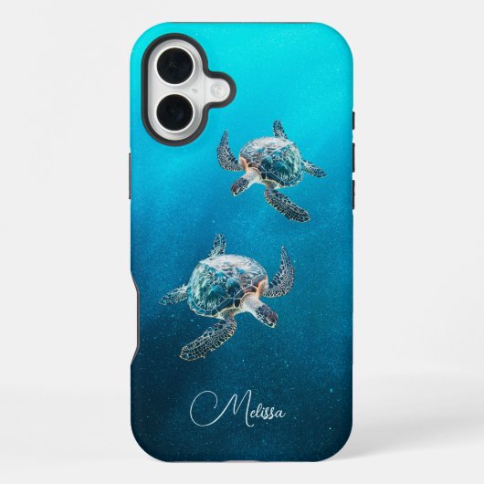 Glinsterende Turquoise Zeeschildpad | Kust iPhone Hoesje (Achterkant)