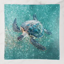 Glinsterende Turquoise Zeeschildpad | Kust