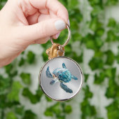Glinsterende Turquoise Zeeschildpad | Kust Sleutelhanger (Hand)