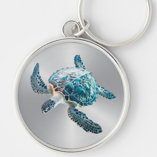 Glinsterende Turquoise Zeeschildpad | Kust Sleutelhanger (Voorkant)