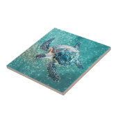 Glinsterende Turquoise Zeeschildpad | Kust Tegeltje (Zijkant)