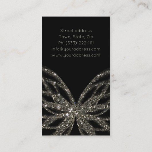 Glinsterende vlinder modern zwart Visitekaartje (Achterkant)
