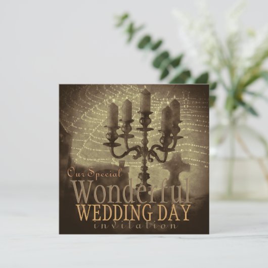 Glinsterende Web  Romance Gotische bruiloft Kaart (Staand voorkant)