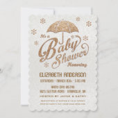 Glinsterende Winter Wit & Goud Baby shower Uitnodi Kaart (Voorkant)