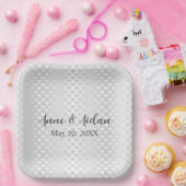 Glinsterende witte bruiloft harten papieren bordje (Feest)